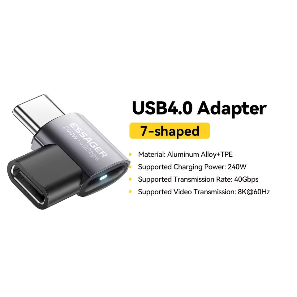 Essager Adaptateur USB-C 4.0 Coudé 90° 40Gbps 8K 240W - Arsenal HANTKO