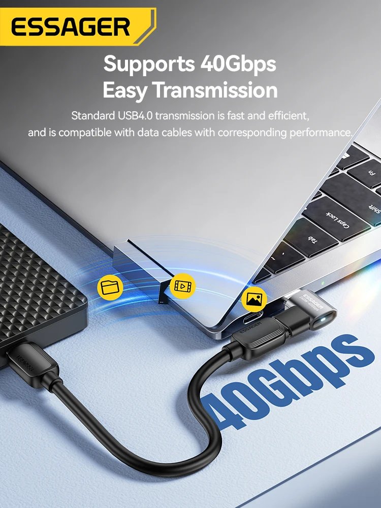 Essager Adaptateur USB-C 4.0 Coudé 90° 40Gbps 8K 240W - Arsenal HANTKO